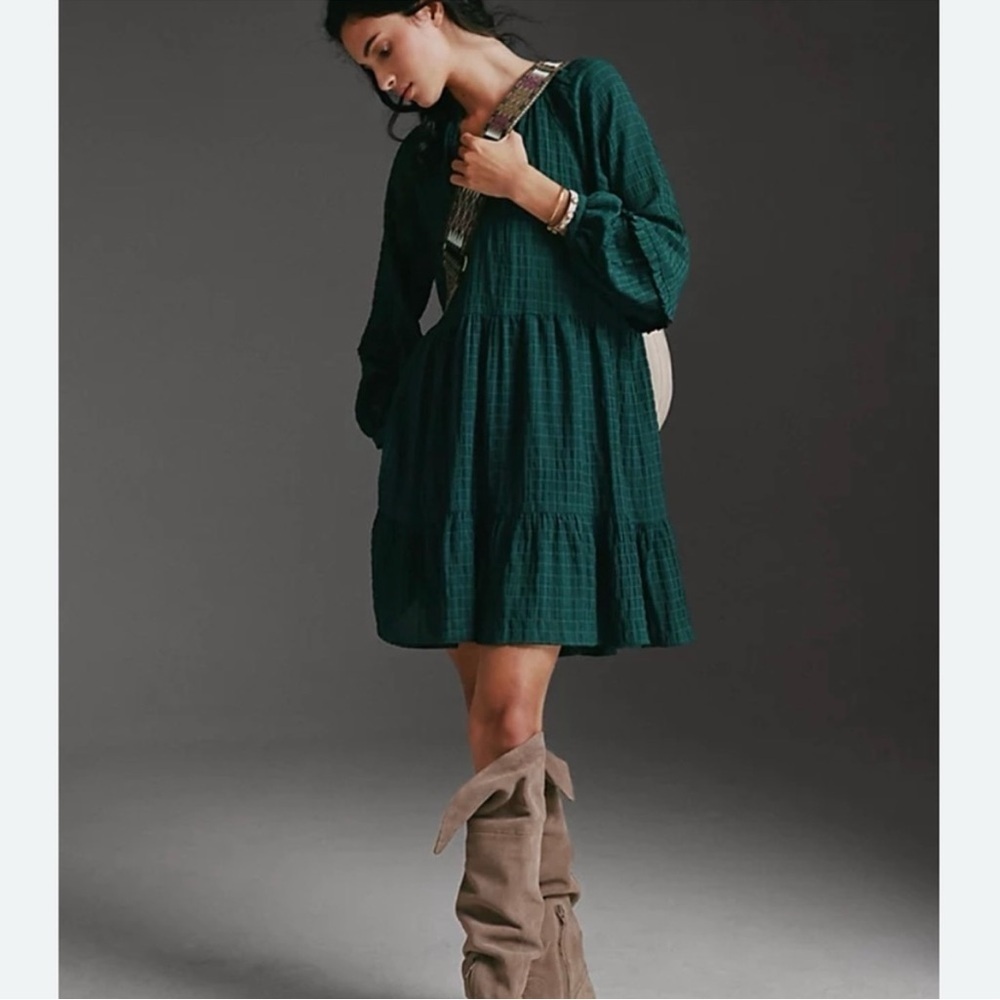 Mare Mare x Anthropologie Green Anne Long Sleeve Tiered Tunic Dress XS